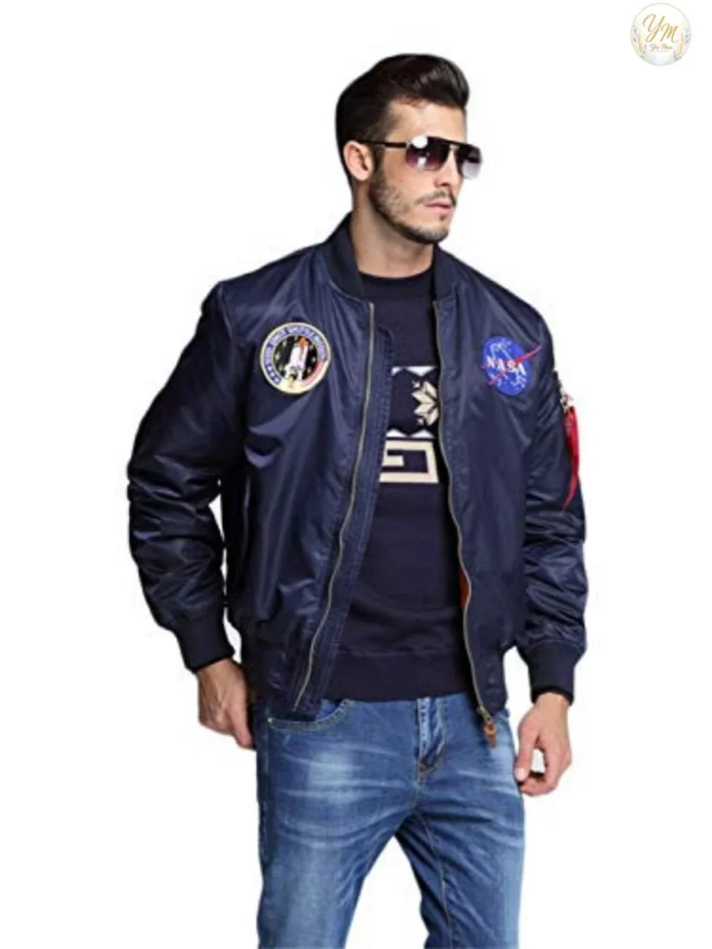 Men's NASA Bomber Jacket Slim Fit Zipper Windbreaker Polyester